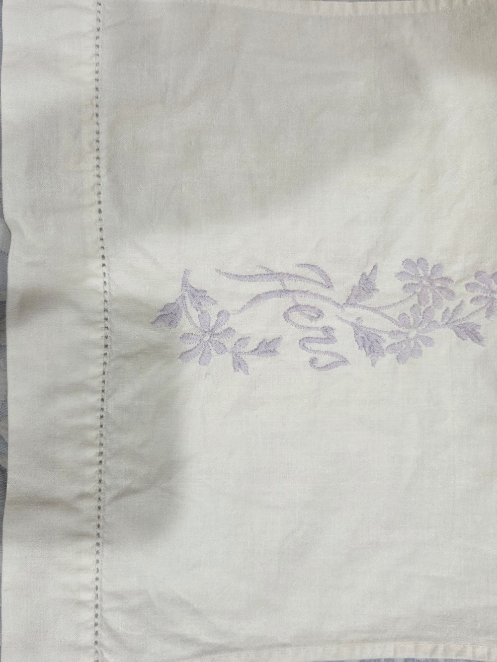 Classic White Hand Towel with Pale Lavender Floral Embroidery